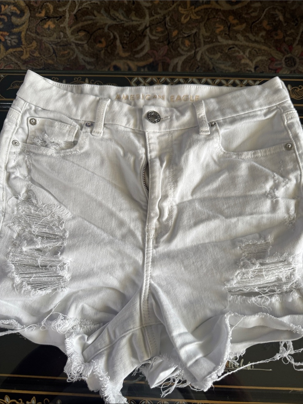 American Eagle Outfitters White Distressed Cutoff Jean Shorts